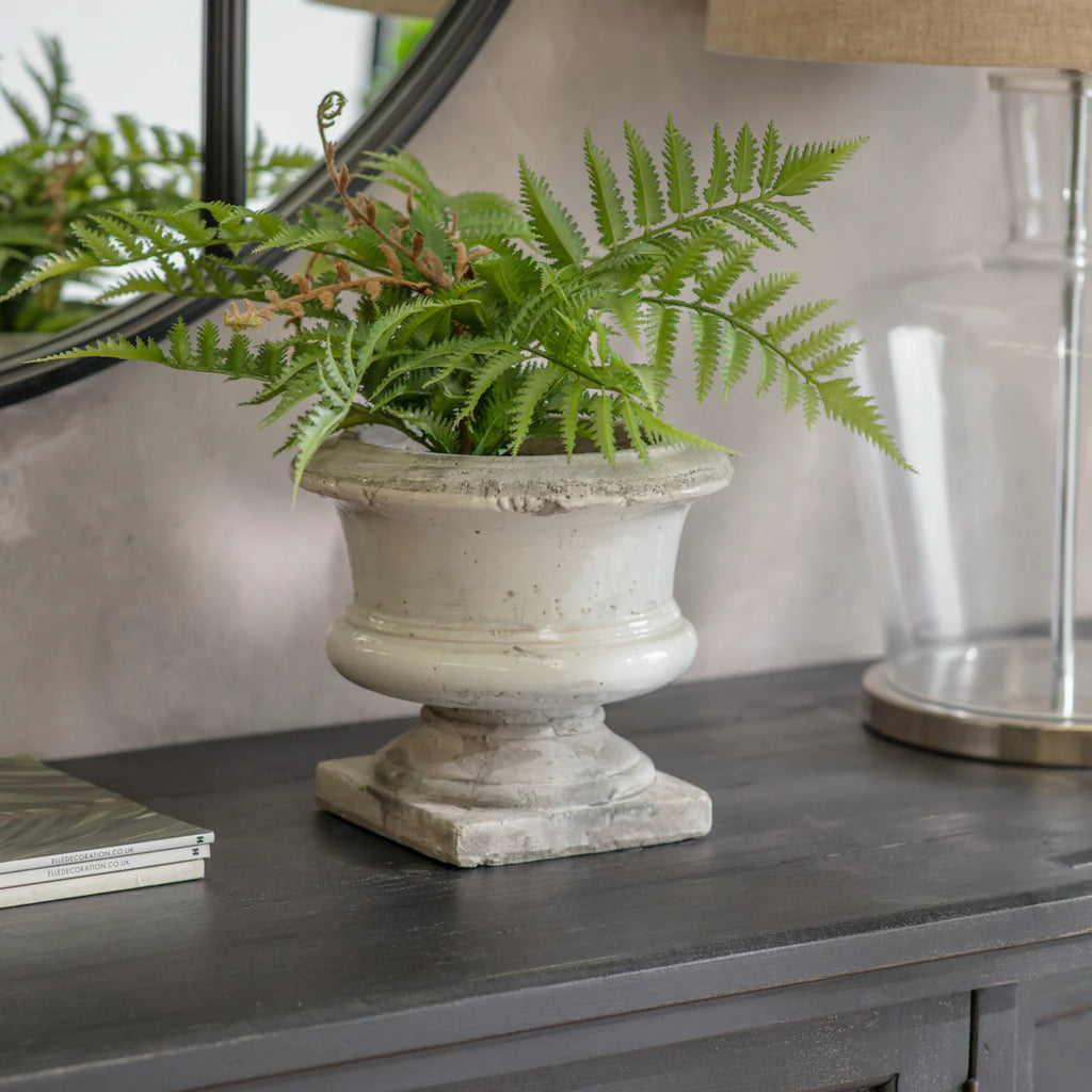 Birkdale White Glazed Stone Squat Planter | Annie Mo's