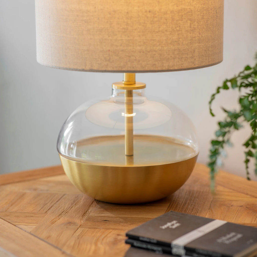 Derby Squat Glass and Iron Table Lamp with Shade 43cm