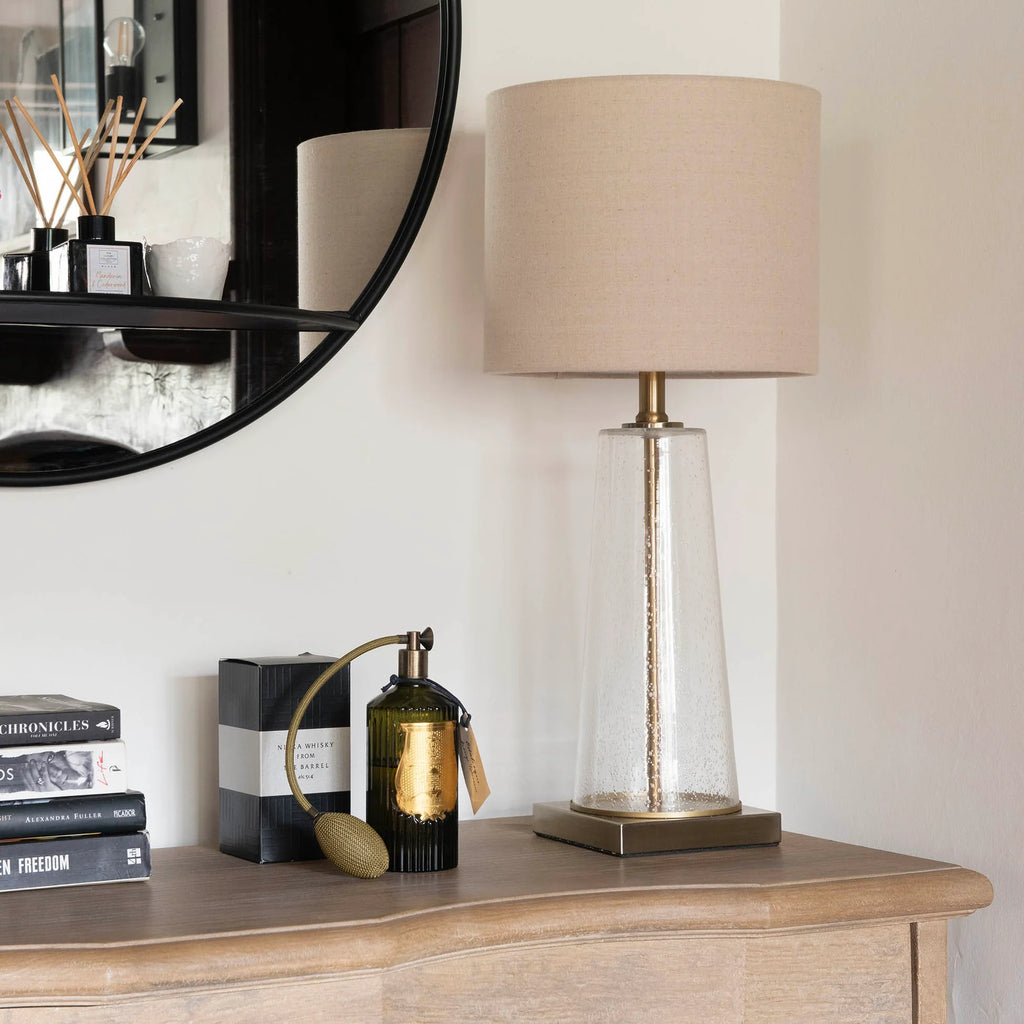 Derby Bubbled Tapered Glass Lamp with Shade 63cm