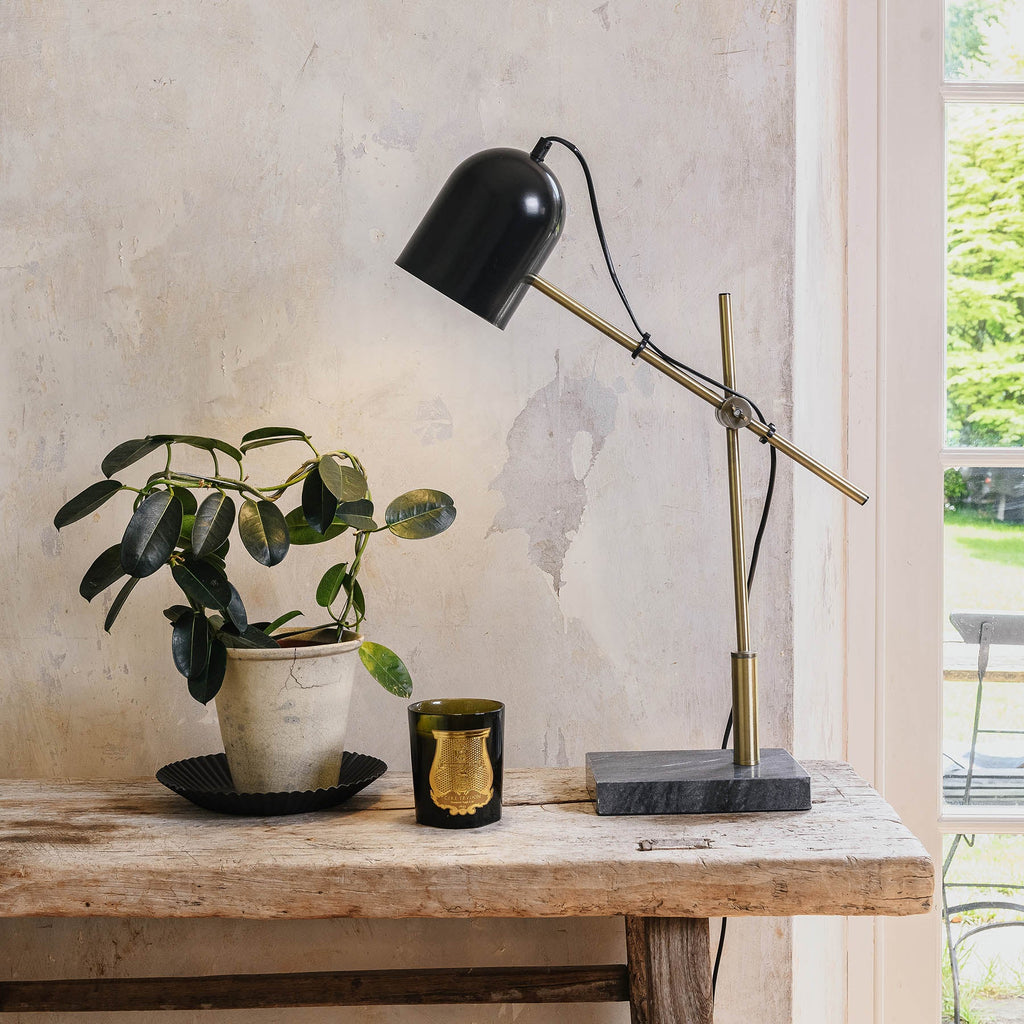 Derby Rectangle Black Marble and Steel Desk Lamp 59cm | Annie Mo's