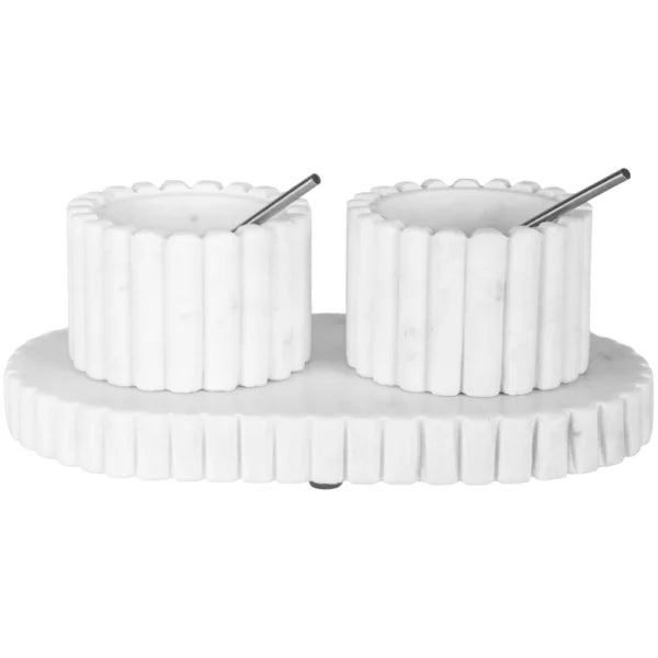 Makrana Marble Pinch Pots With Tray 20cm