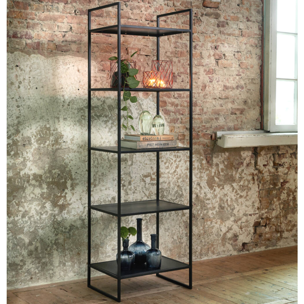 Matt Black Metal Five Shelf Bookcase 180cm