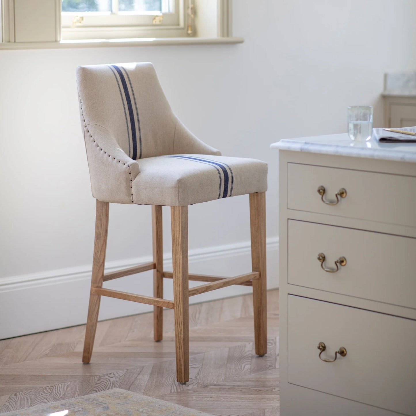 Monroe Blue Stripe Bar Stool