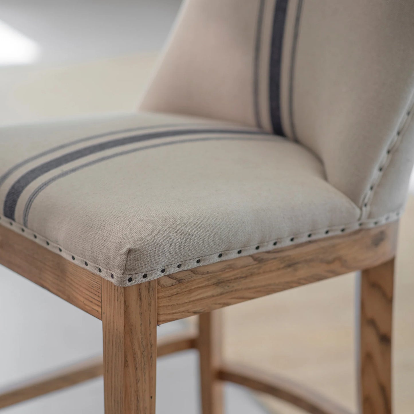 Monroe Blue and Beige Stripe Linen and Oak Bar Stool