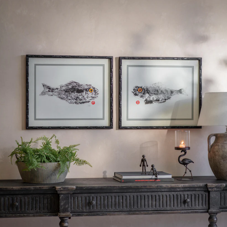 Moreton Set of Two Gyotaku Fish Framed Prints 60cm Wide Each | Annie Mo's