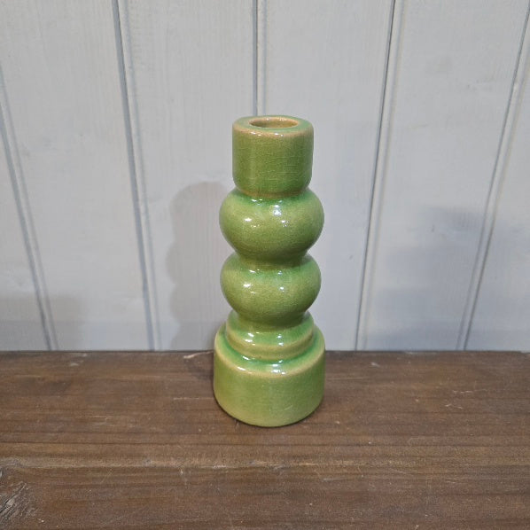 Glazed Moss Green Dinner Candle Holder 16cm B
