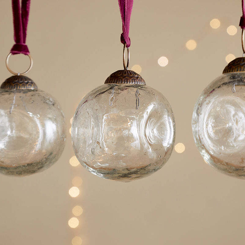 Nishan Pinched Baubles - Clear (Set of Four) 8cm | Annie Mo's B