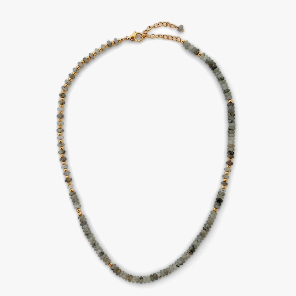 Stone Beaded Necklace - Black Flash Agate