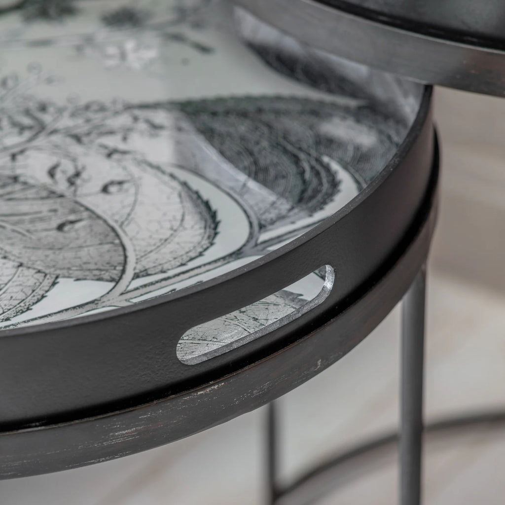 Evershot Set of Two Iron and Glass Botanical Nesting Tables 70.5cm