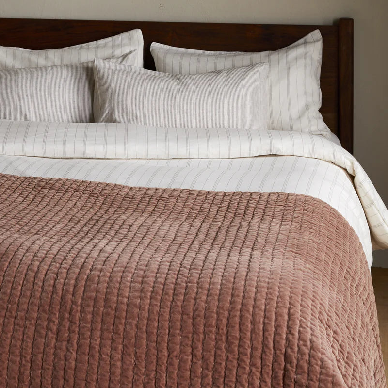 Nidra Velvet & Linen Bed Quilt - Rust - Size Choice | Annie Mo's