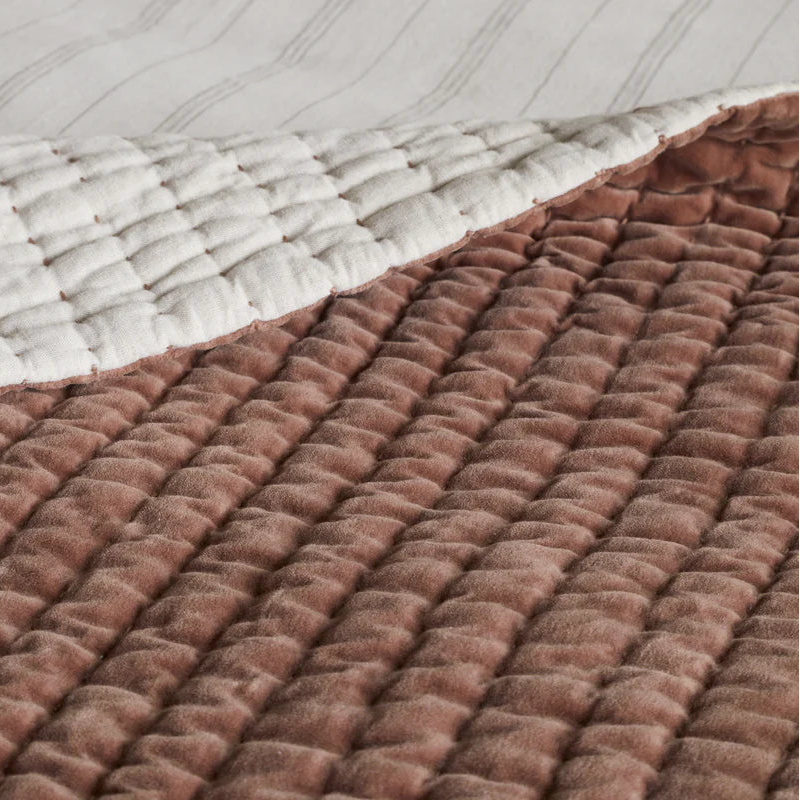 Nidra Velvet & Linen Bed Quilt - Rust - Size Choice