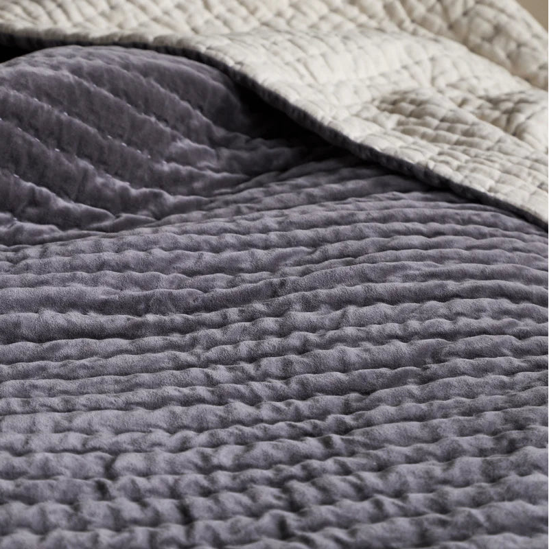 Nidra Velvet and Linen Bed Quilt - Charcoal - Size Choice