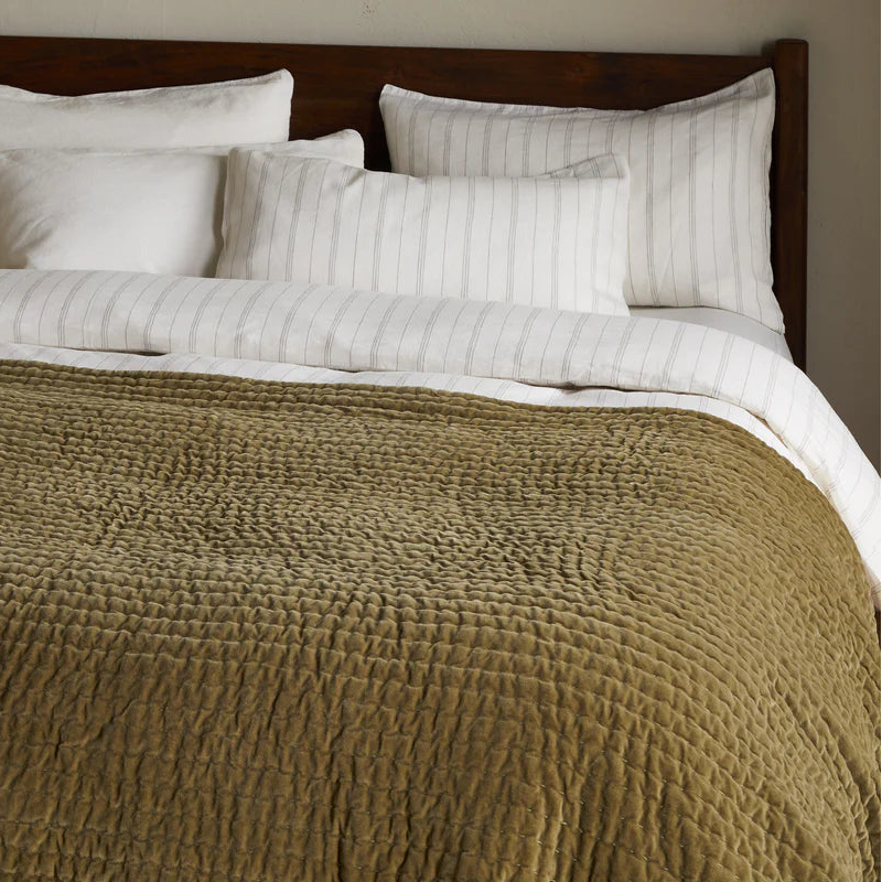 Nidra Velvet and Linen Bed Quilt - Moss - Size Choice | Annie Mo's