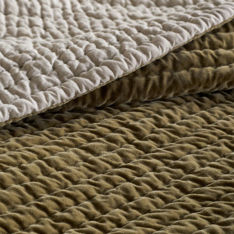 Nidra Velvet and Linen Bed Quilt - Moss - Size Choice
