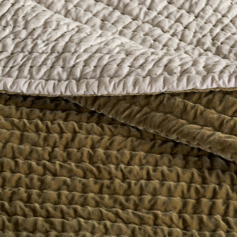 Nidra Velvet and Linen Bed Quilt - Moss - Size Choice