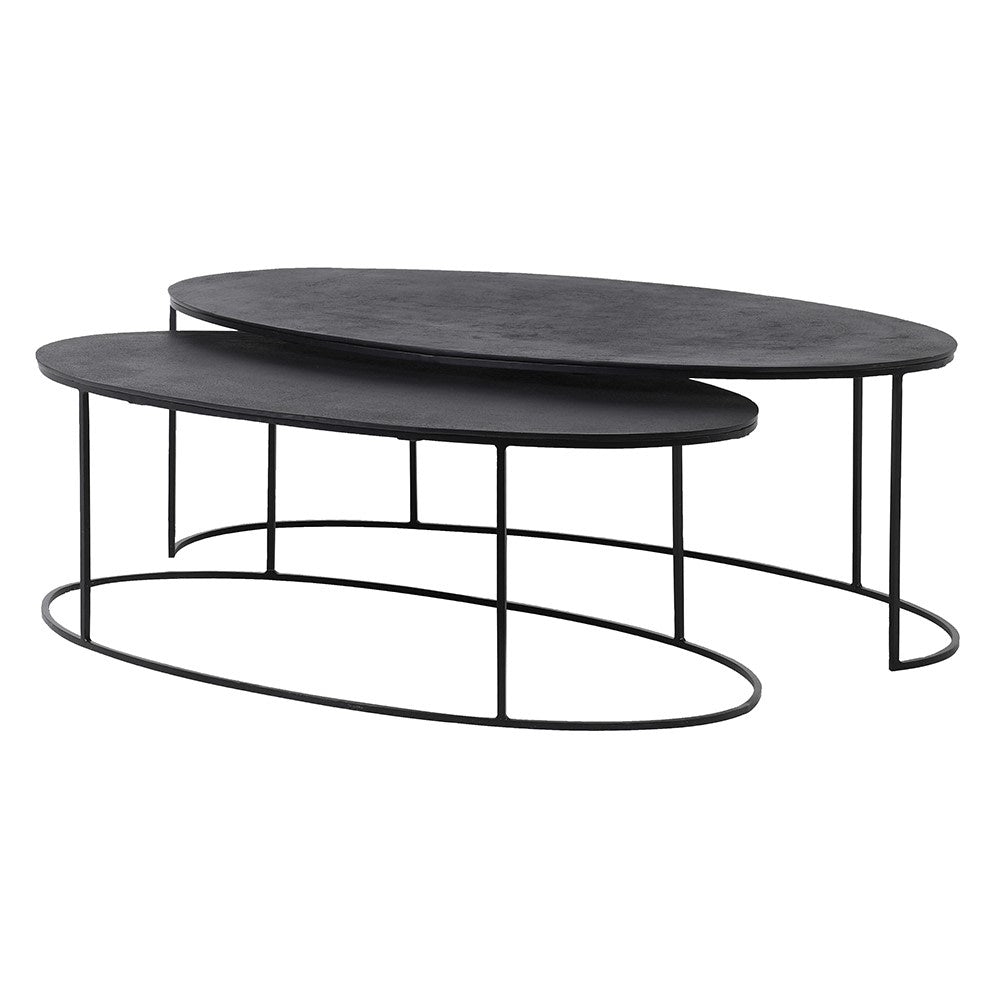Nest of Two Oval Black Iron Coffee Tables 132cm | Annie Mo's
