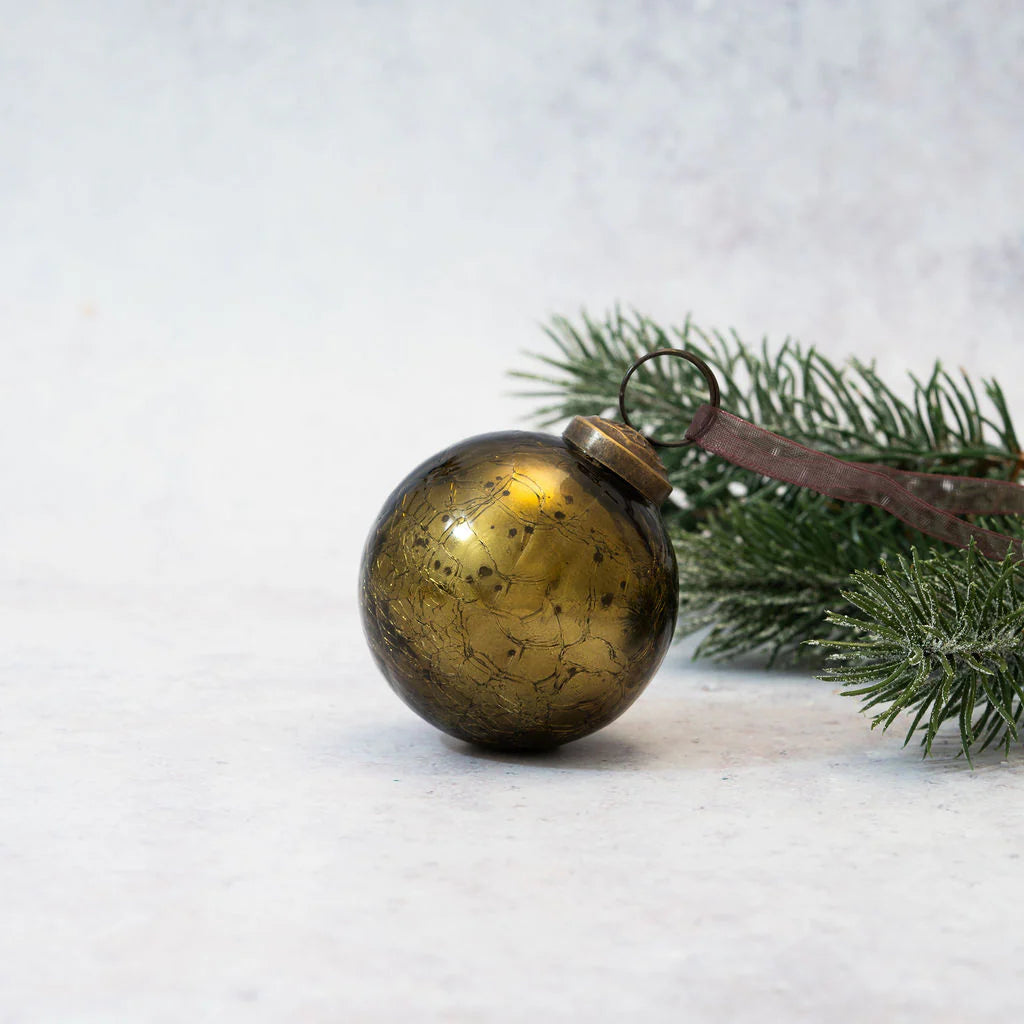 Olive Crackle Glass Christmas Bauble 5cm | Annie Mo's