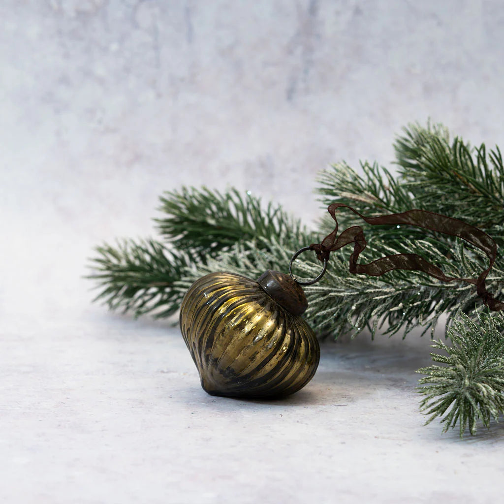 Olive Ribbed Lantern Christmas Bauble 5cm | Annie Mo's