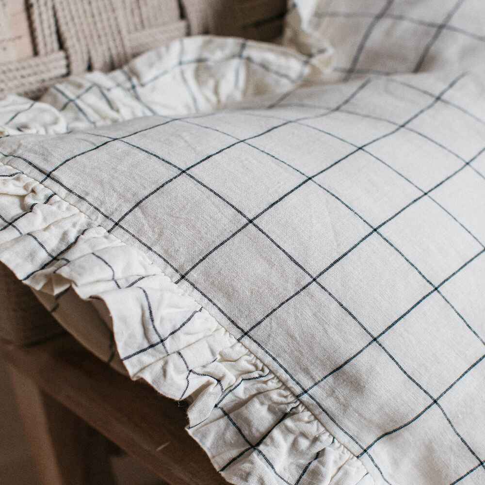 Olivia Ruffle Cushion - Grid 60x60cm