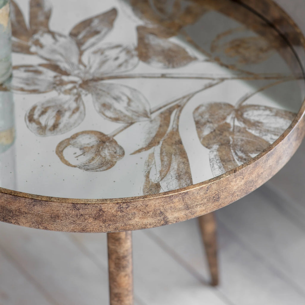 Waltham Round Mirrored Floral Tray Table 55cm