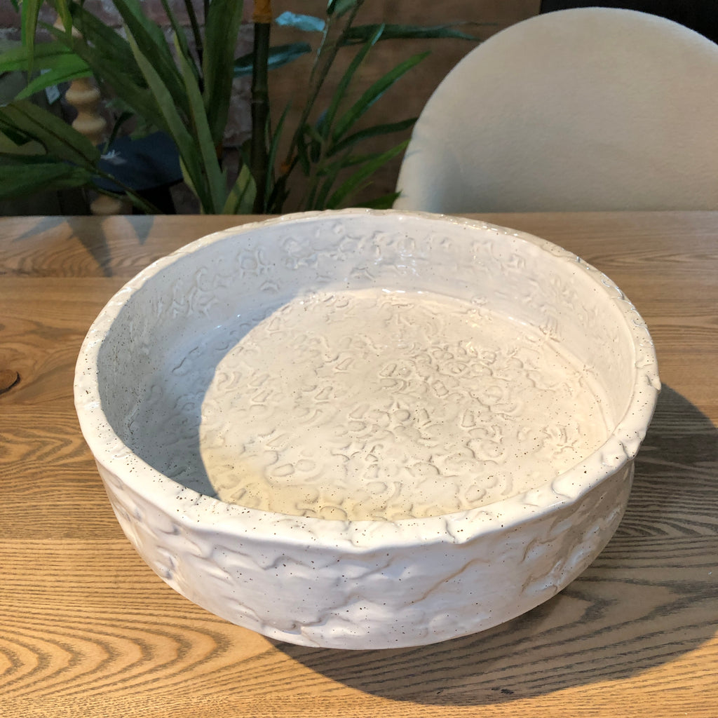 Pale Grey Hammered Footed Bowl 30cm B