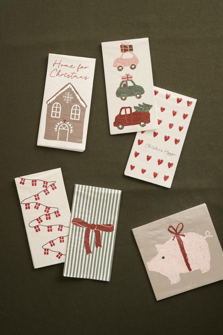 Paper Napkins 10x20cm Green Stripe with Red Bow 16 Pc Per Pack