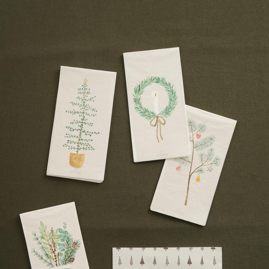 Paper Napkins 10x20cm Wreath with Candle 16 Pc Per Pack