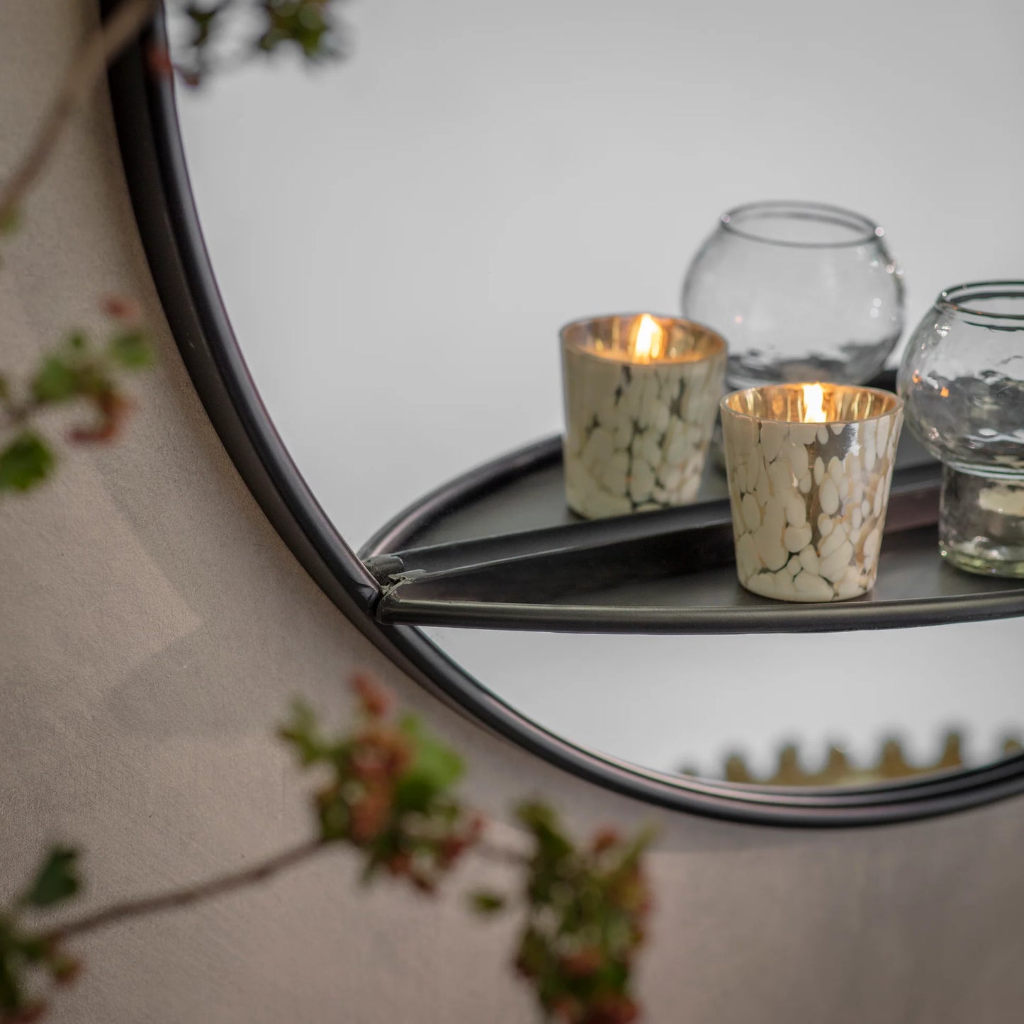 Portland Round Iron Shelf Mirror 80cm