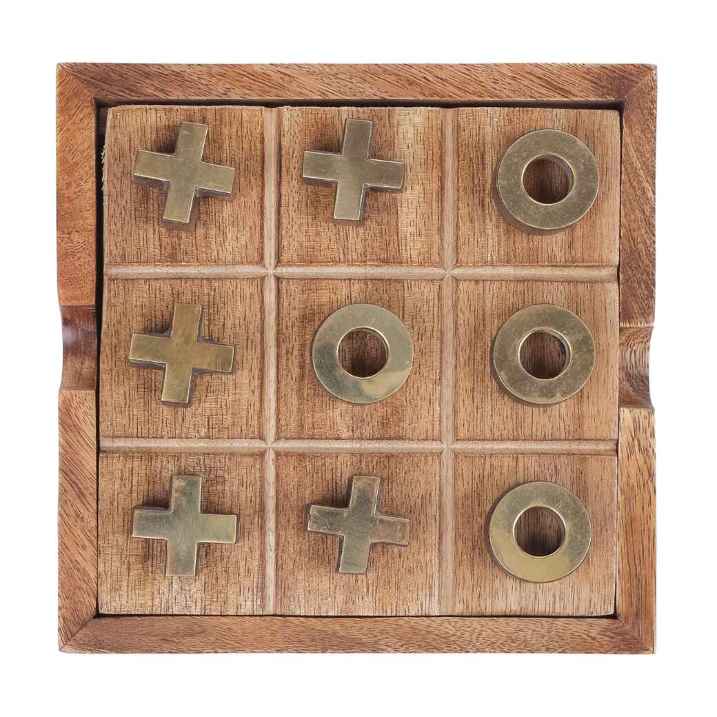 Pryce Mango Wood Noughts and Crosses and Solitaire Game-C