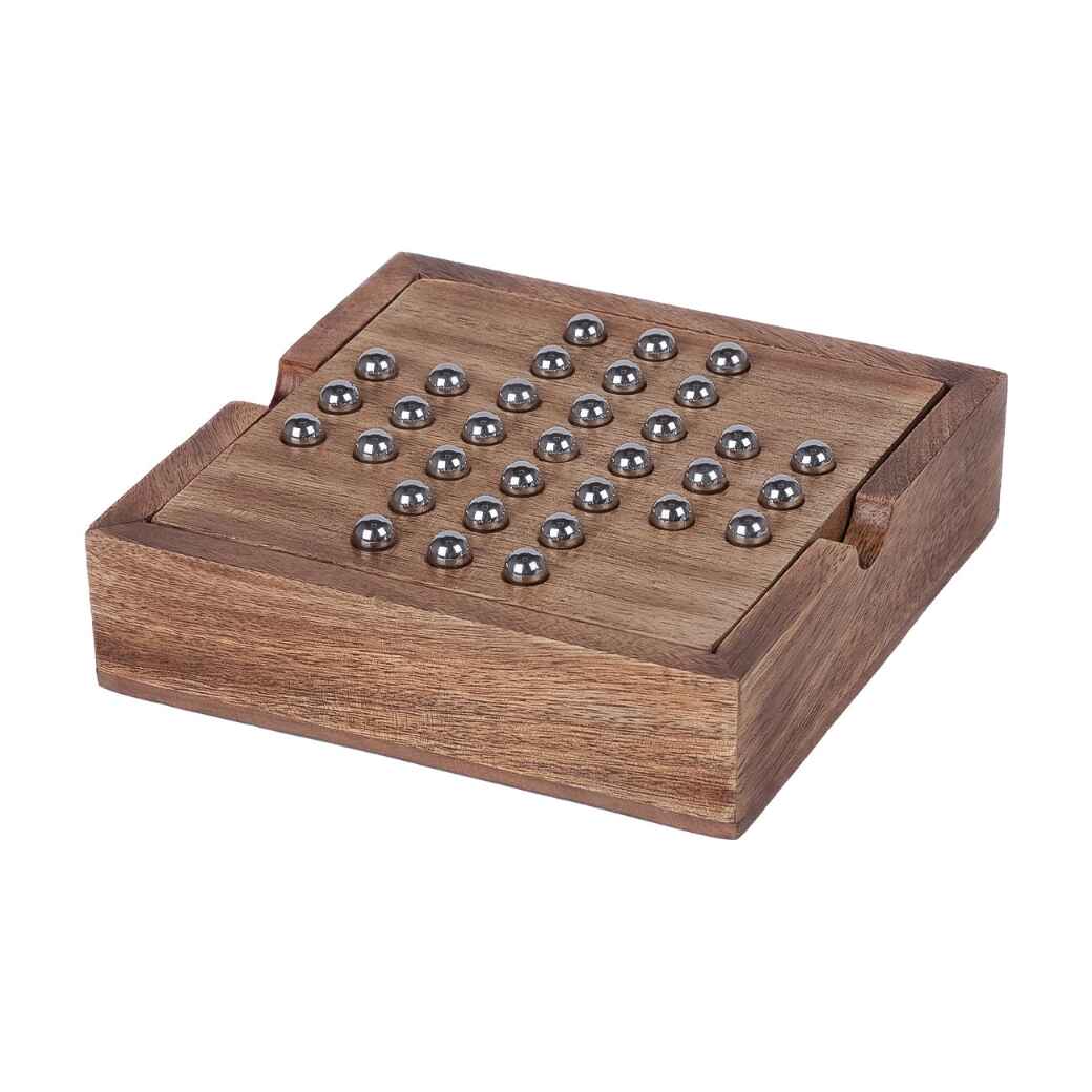 Pryce Mango Wood Noughts and Crosses and Solitaire Game-E