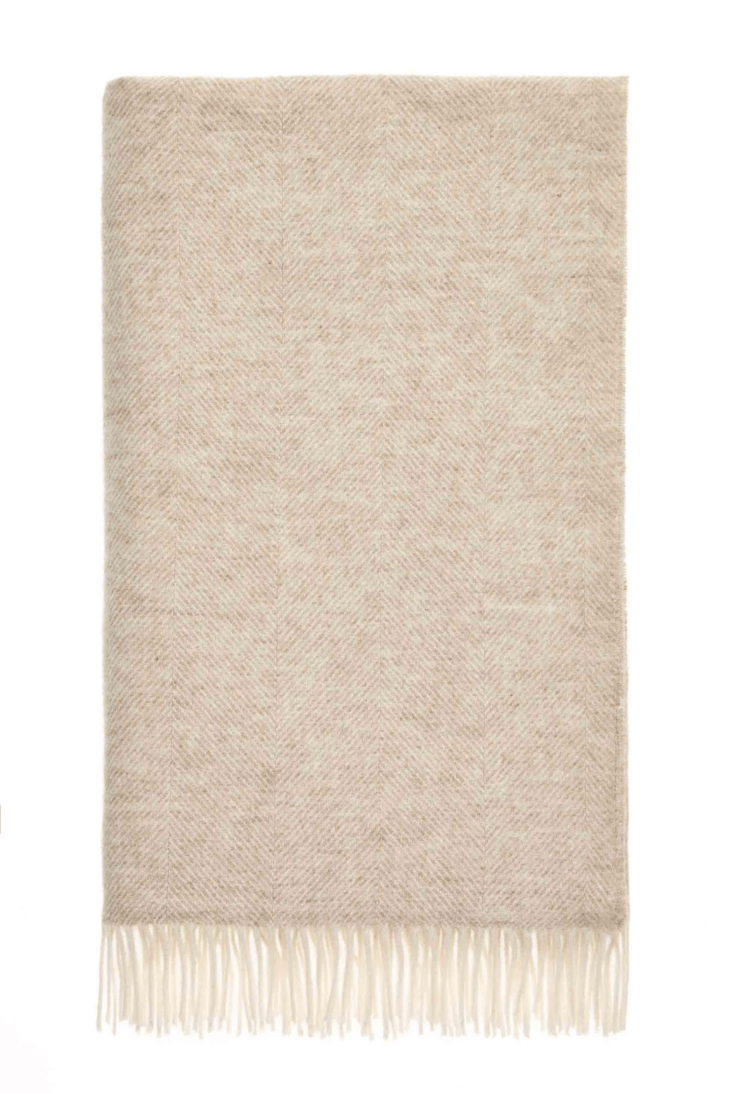 Pure Wool Herringbone Throw - Natural