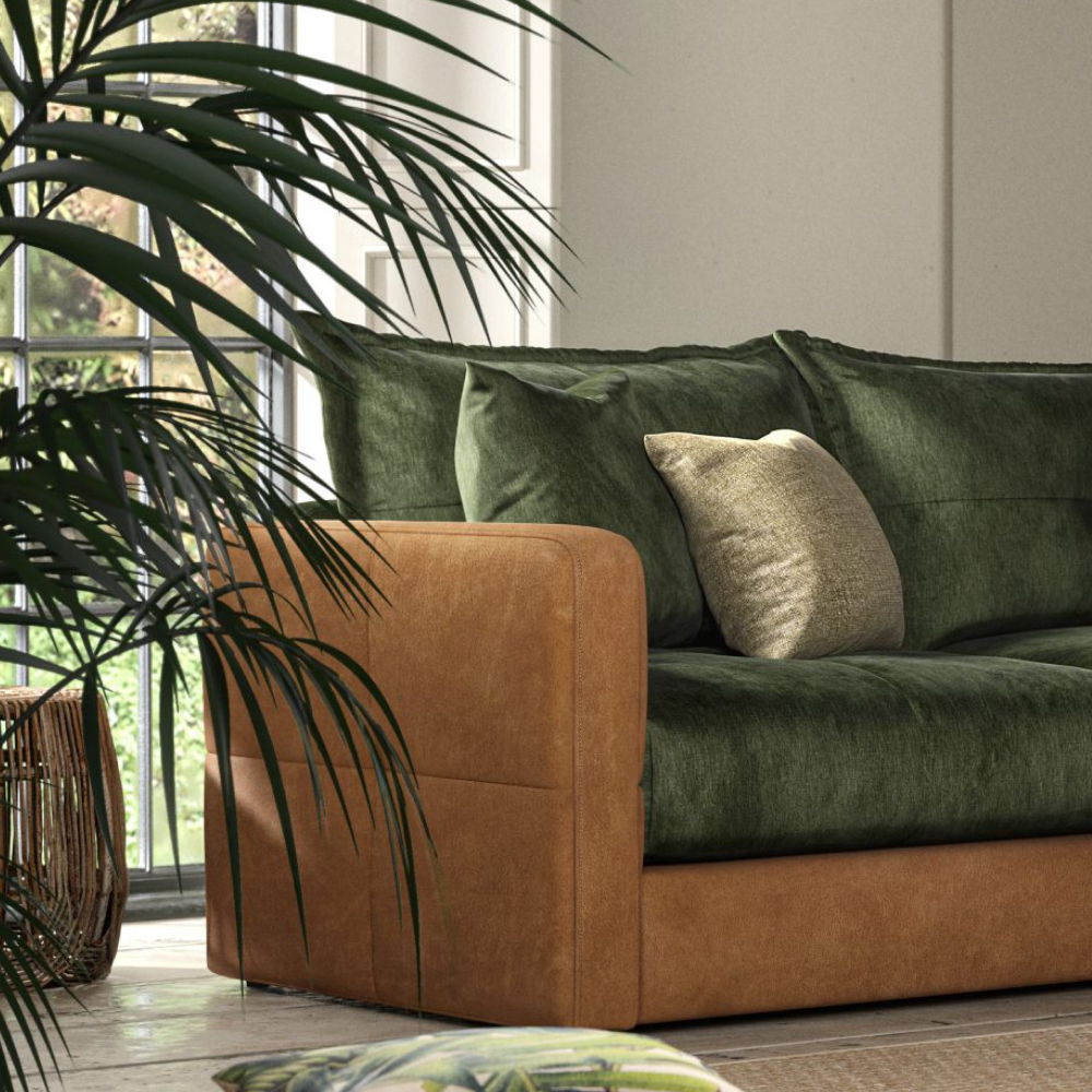 Quinn Three Seat Sofa | Leather Fabric Mix