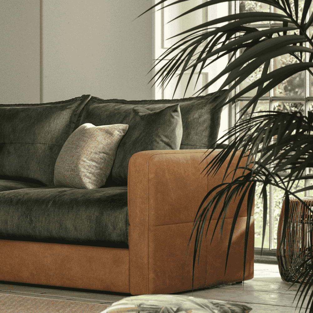 Quinn Two Seat Sofa | Leather Fabric Mix-B