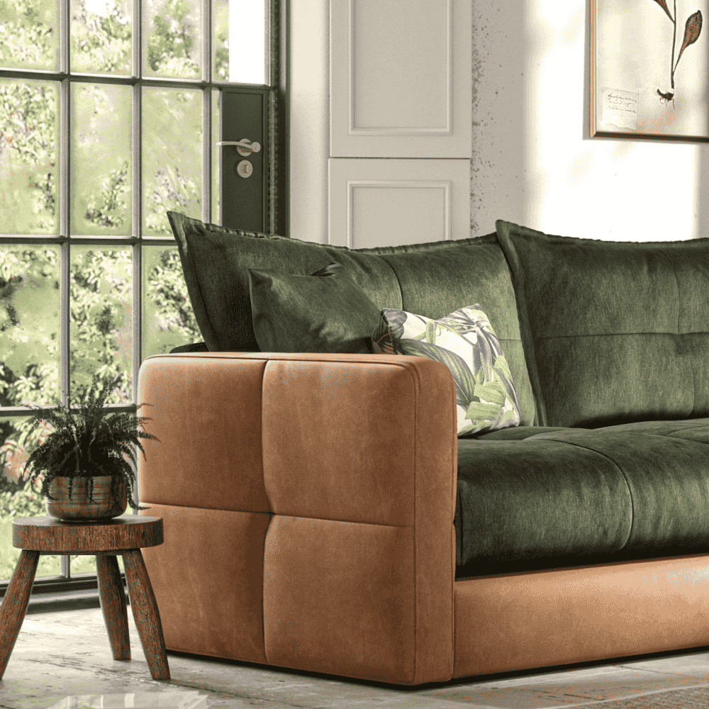 Quinn Two Seat Sofa | Leather Fabric Mix-C