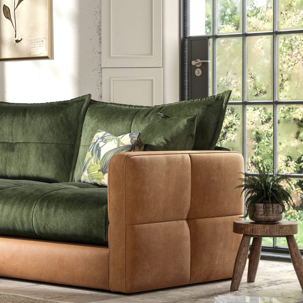 Quinn Three Corner Three Sofa Group | Leather Fabric Mix