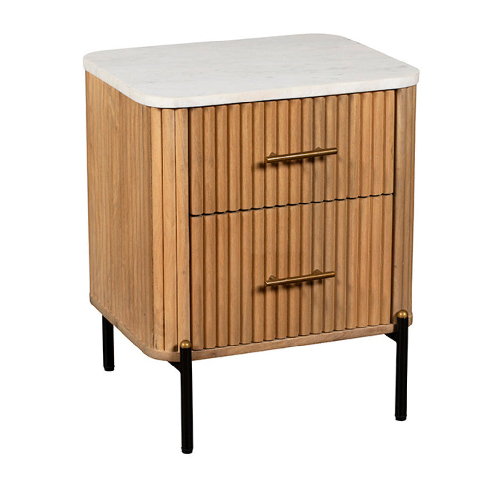Reed Mango Wood and White Marble Bedside Cabinet | Annie Mo's