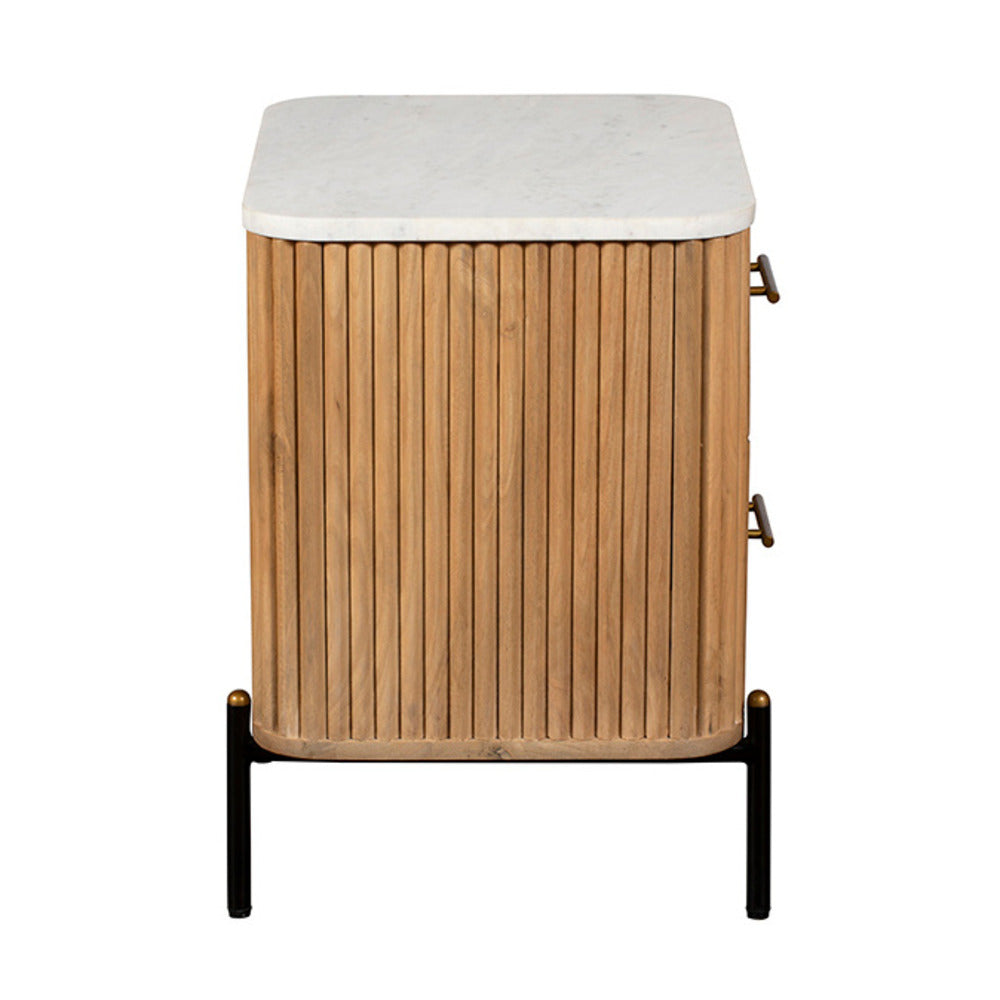 Reed Mango Wood and White Marble Bedside Cabinet