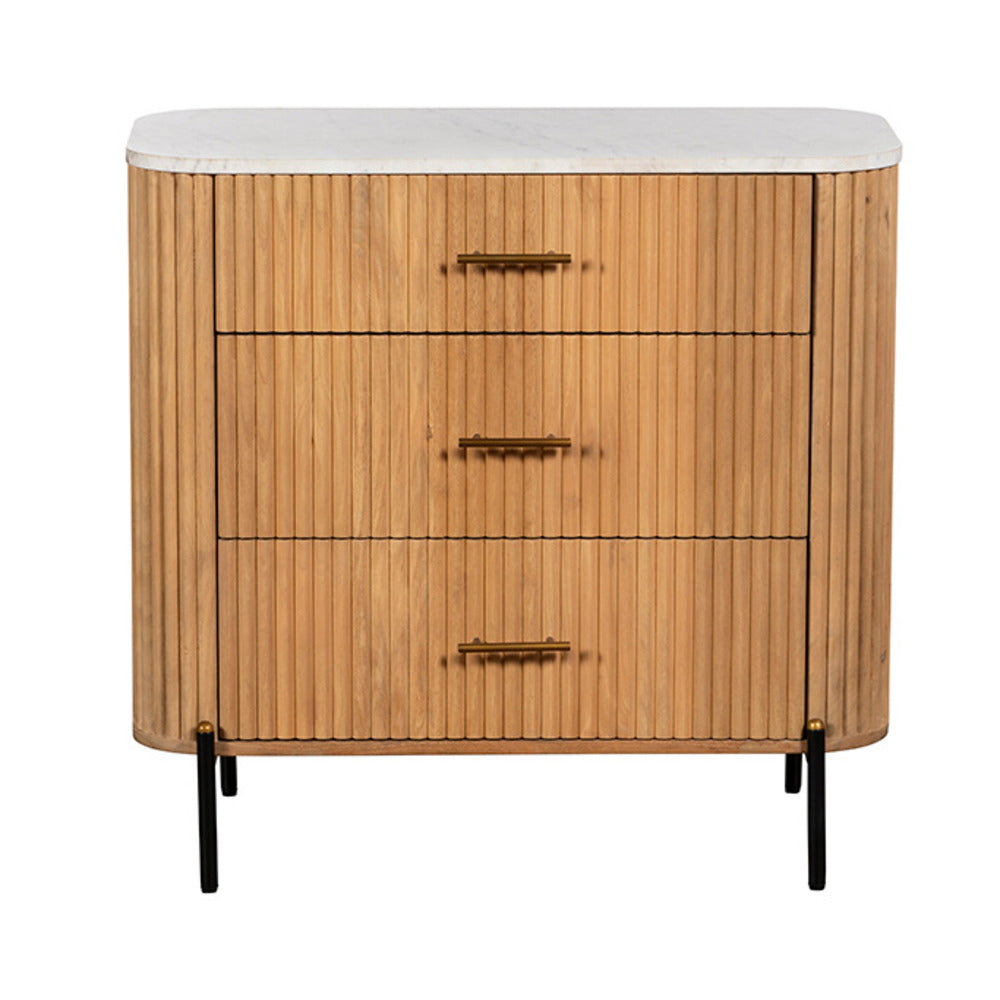 Three Drawer Reed Mango Wood and White Marble Chest of Drawers | Annie