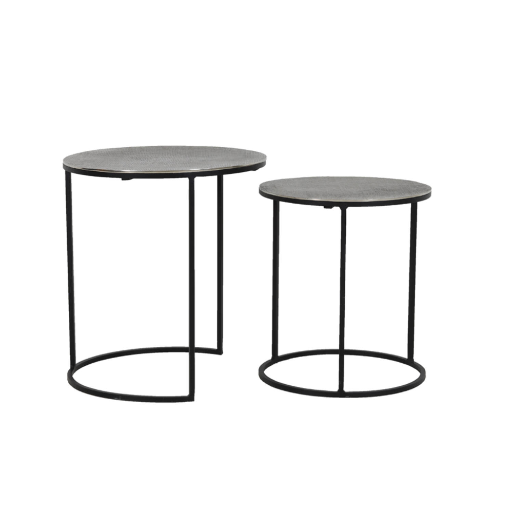 RENGO Textured Antiqued Lead Metal Nesting Tables 52cm