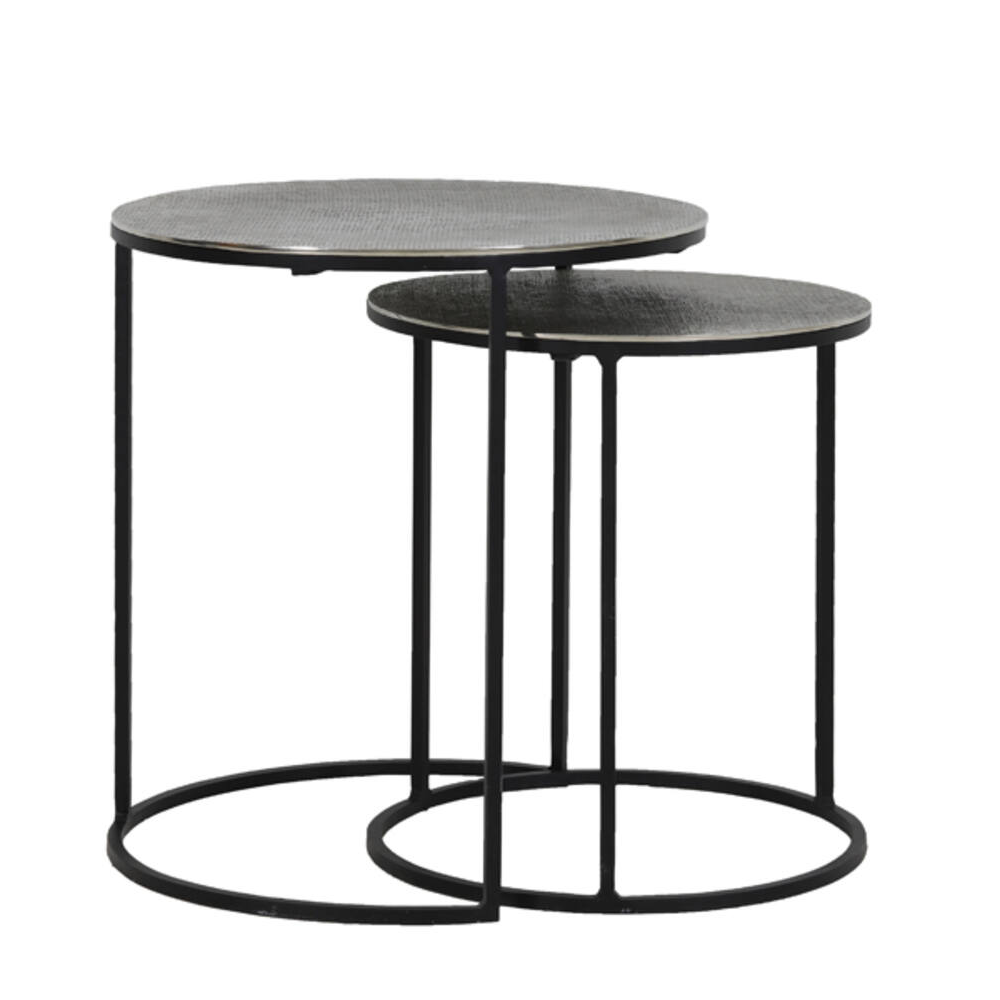 RENGO Textured Antiqued Lead Metal Nesting Tables 52cm | Annie Mo's
