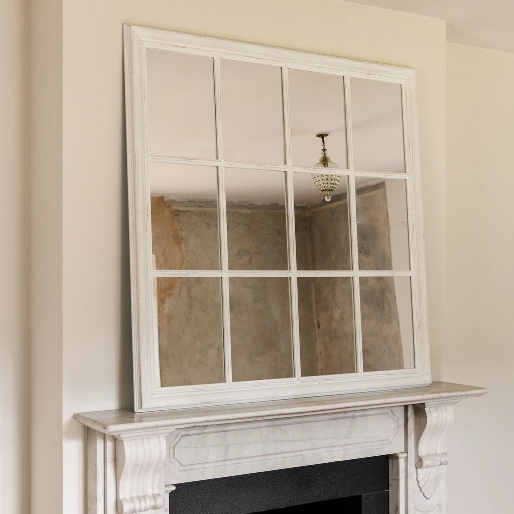 Wilton White Mirror with Wooden Grid 120cm