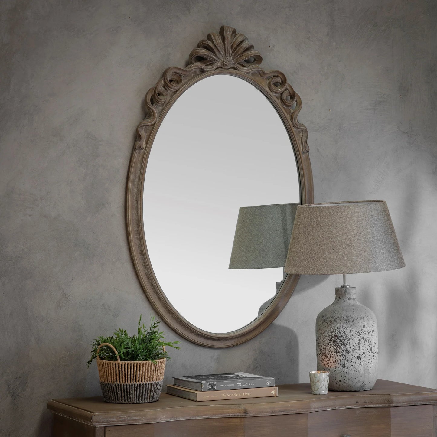 Wilton Natural Ribbon Top Oval Mirror 130cm
