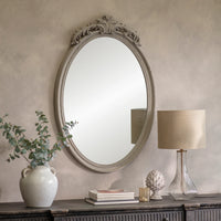 Wilton Oval Grey Mirror with Crest Top 122cm | Annie Mo's