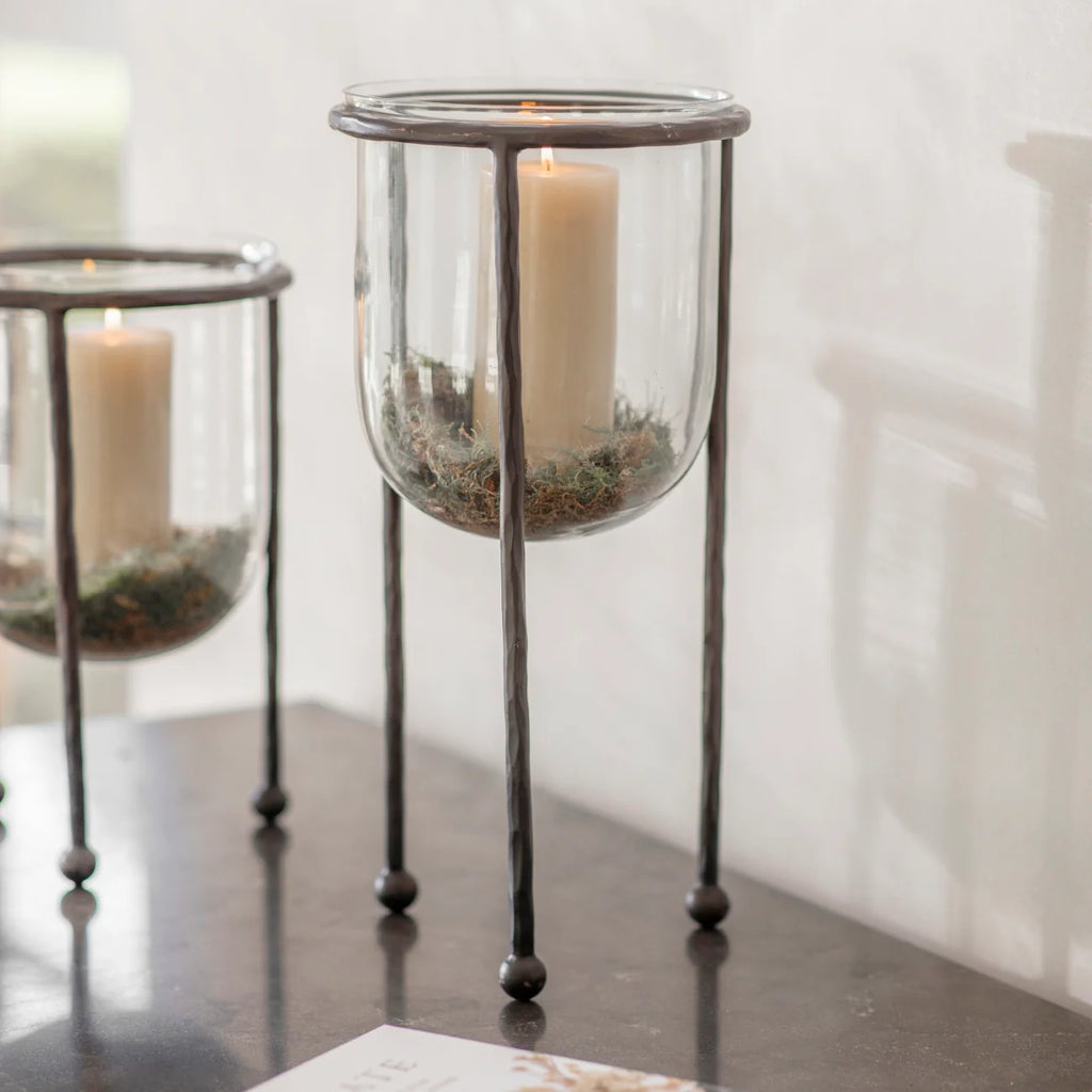 Large Iron and Glass Rounded Hurricane 34cm | Annie Mo's