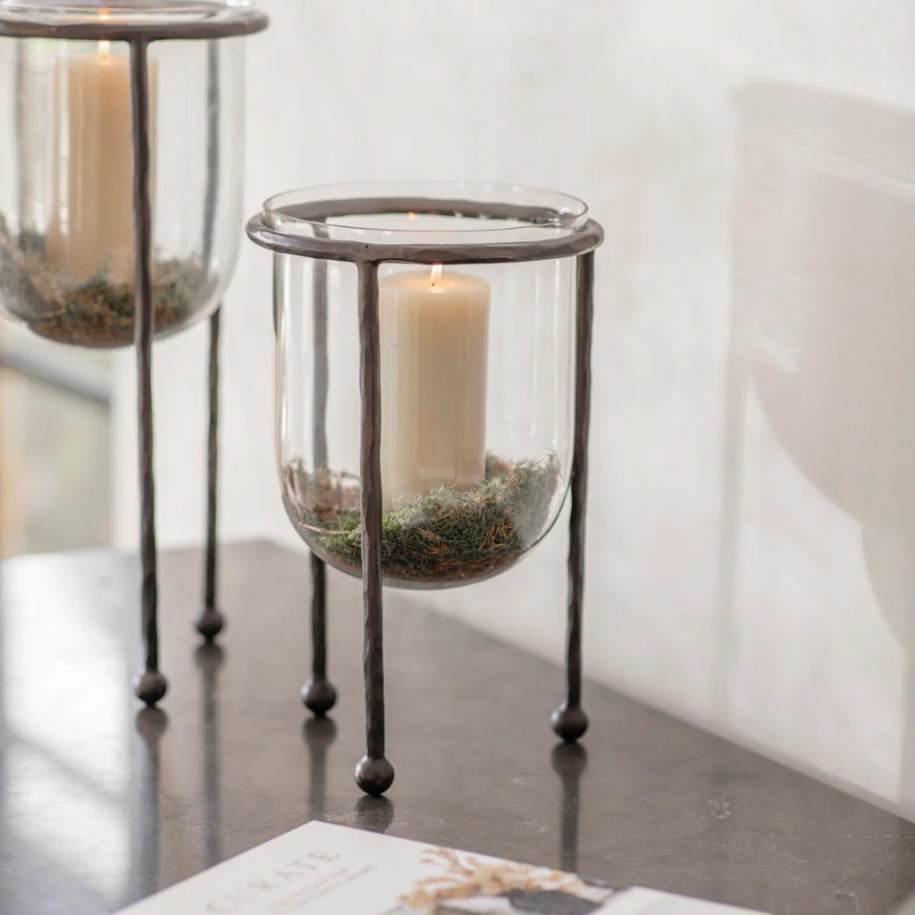 Small Iron and Glass Rounded Hurricane 34cm