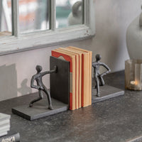Aluminium Pushing People Bookends 17cm