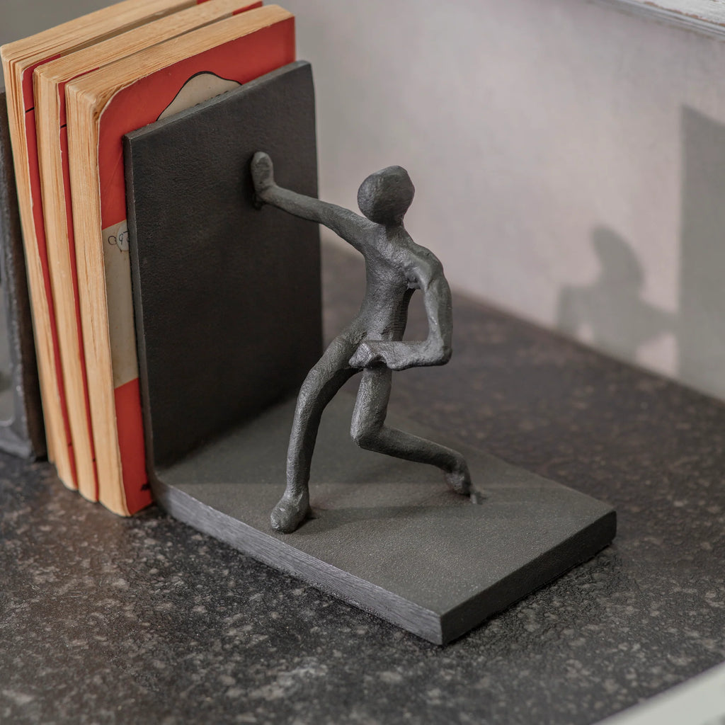 Aluminium Pushing People Bookends 17cm