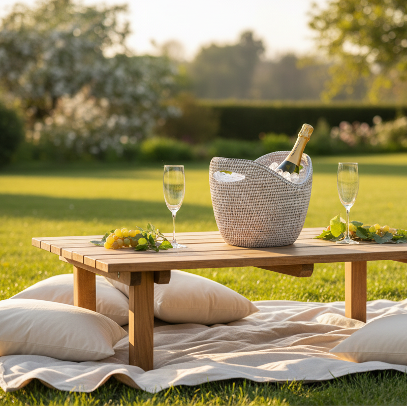 Rattan Champagne Bucket with Transparent Insert 36cm | Annie Mo's