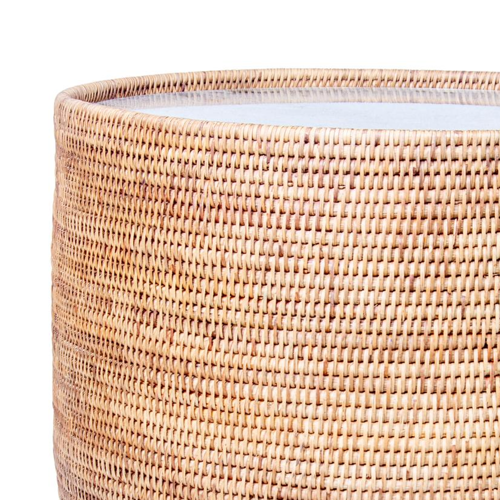 Rattan Round Large Lamp Table with Glass Top 55cm
