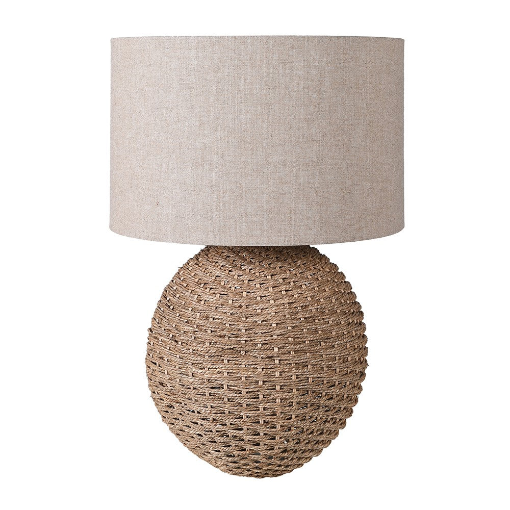 Rattan Orb Table Lamp with Linen Shade 70cm